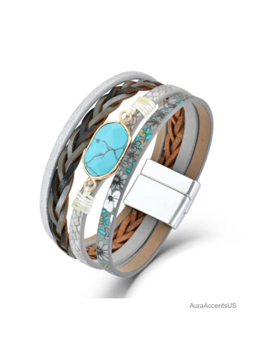 Leather Wrap Bracelet for Women Boho Multi-Layer Cross Slider Jewelry Gift